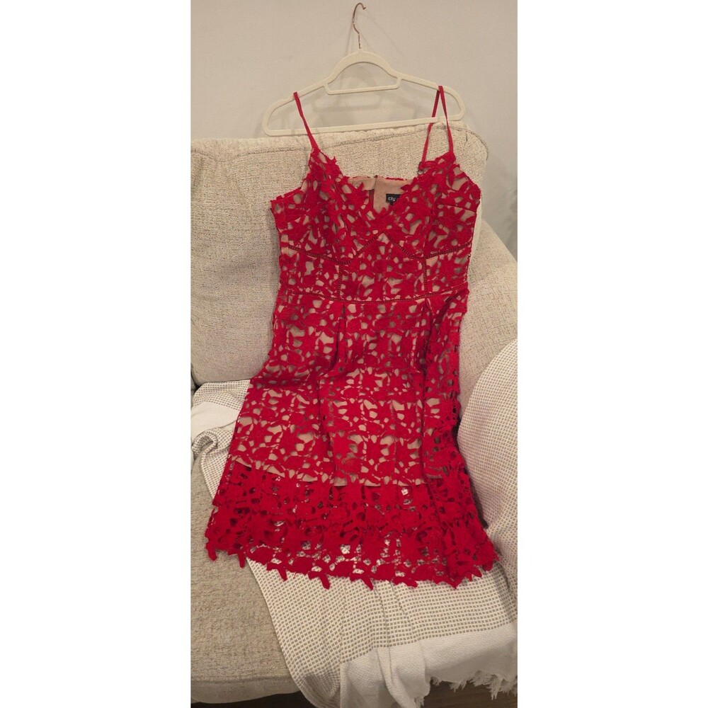 Stunning Women's Red Lace Overlay Mini Dress